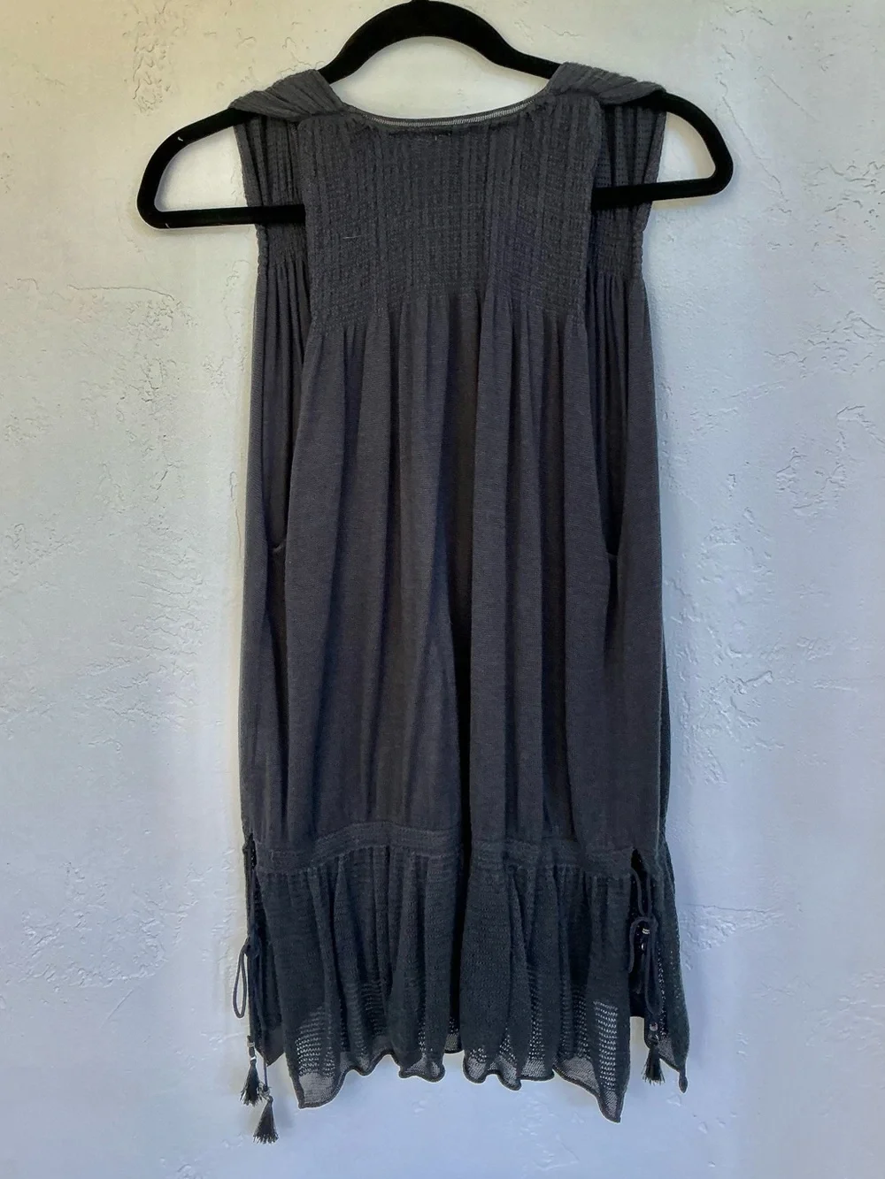 Free People Deep V-Neck Lightweight Knit Dropped Waist Tunic Top - Charcoal - Picture 6 of 9